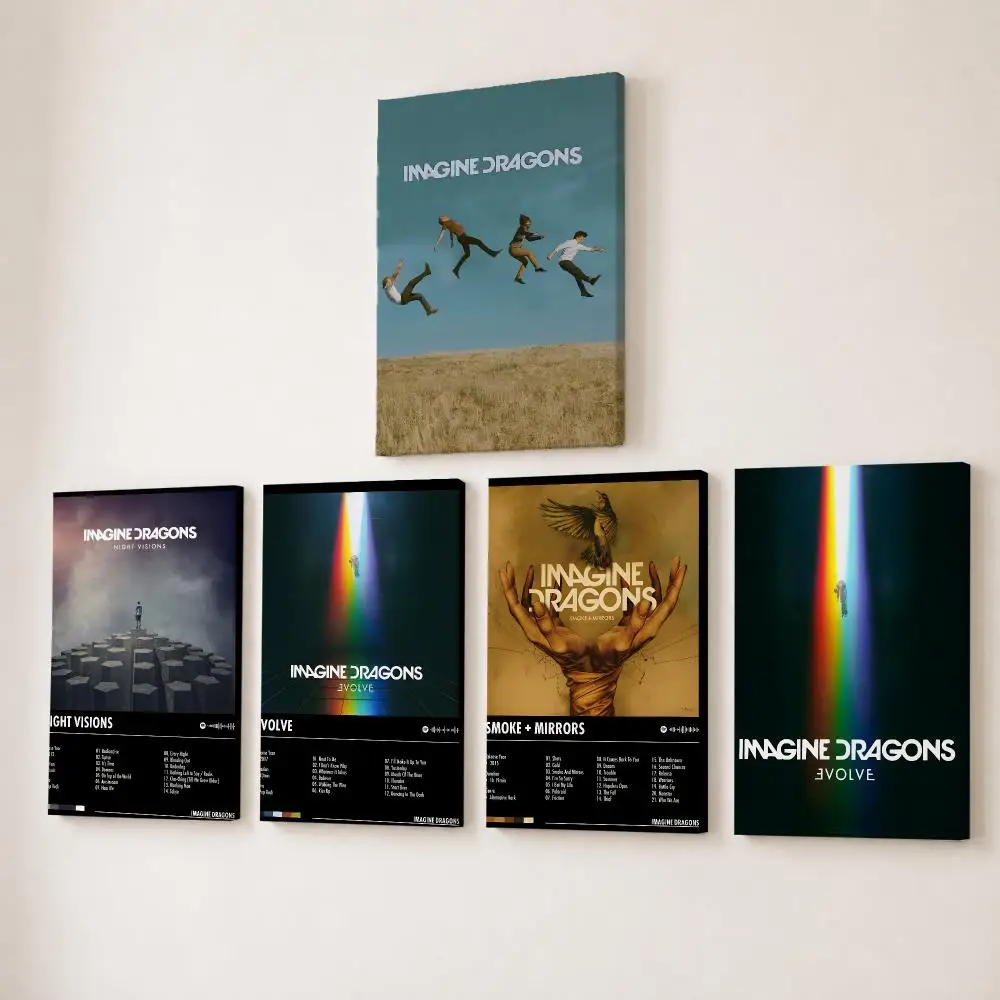 Canvas Wrap Ready - ภาพวาดลายมือเขียนวงร็อก I-imagine Dragons ภาพแคนวาส HD สำหรับติดผนัง